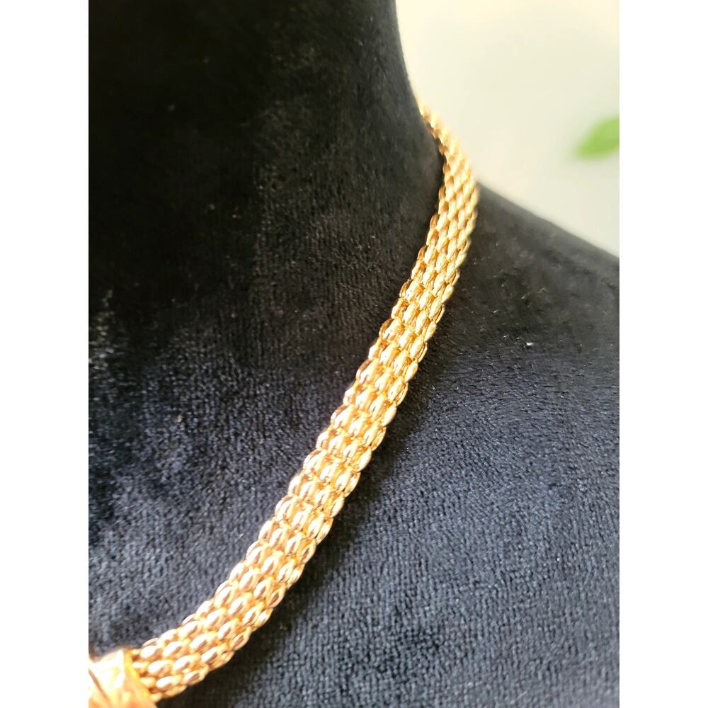 Vintage Gold Tone Rhinestone Bib Necklace Lightweight Statement Collar Retro - Picture 3 of 6